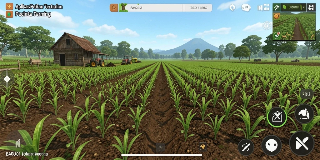Tampilan gameplay BARU01 yang menggambarkan keindahan bertani.
