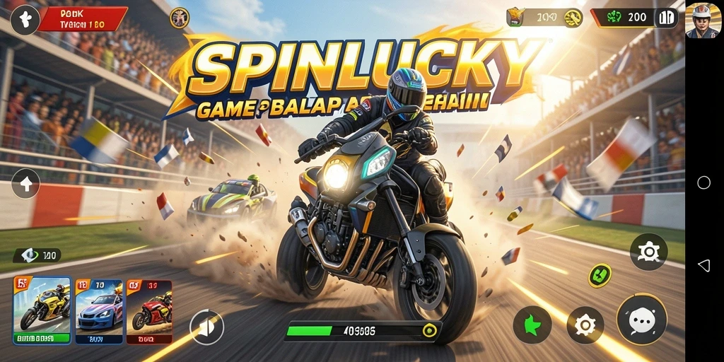 Gameplay SPINLUCKY yang intens dan mendebarkan saat balapan.